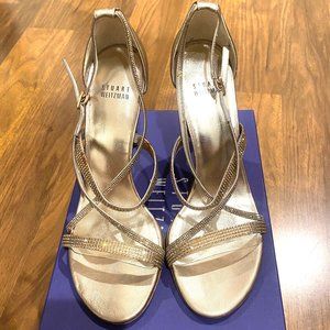 Stuart Weitzman Gold Surreal Crystal Embellished Strappy Heels